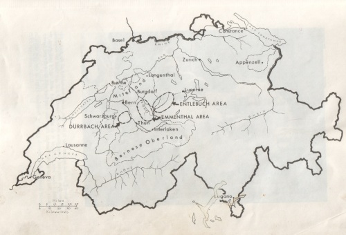Kart over Sveits, som viser området hvor berner sennenhunden ble etablert som rase.