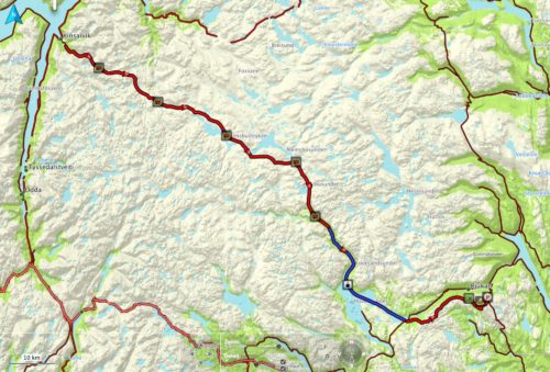 Kart med inntegnet rute