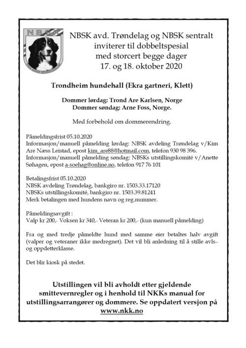 Annonse for dobbeltspesialen i Trondheim oktober 2020